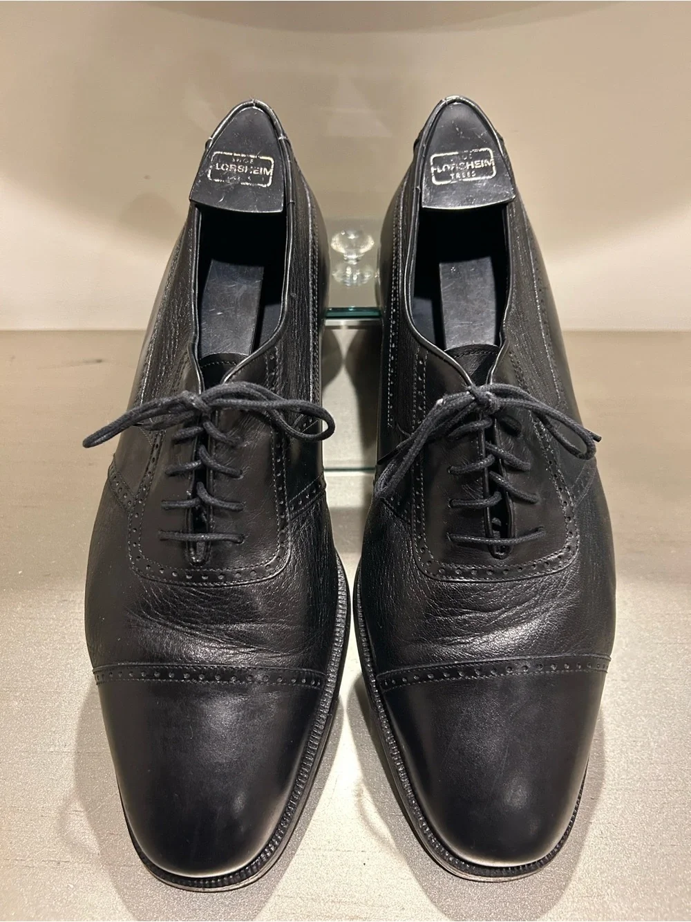 Peter Huber  Black Leather Cap-Toe Derbys with Wingtip Detailing made in Italy